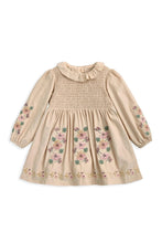 將圖片載入圖庫檢視器 Mamas & Papas Embroidered Cord Dress with Frill Neck & Smocked Yoke