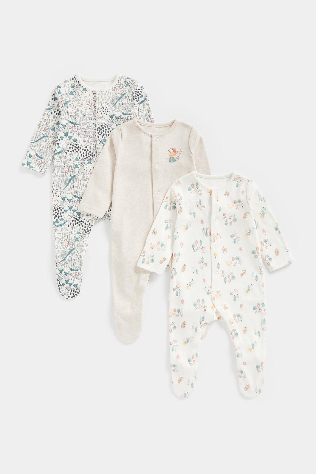 Mothercare Woodland Friends Sleepsuits - 3 Pack