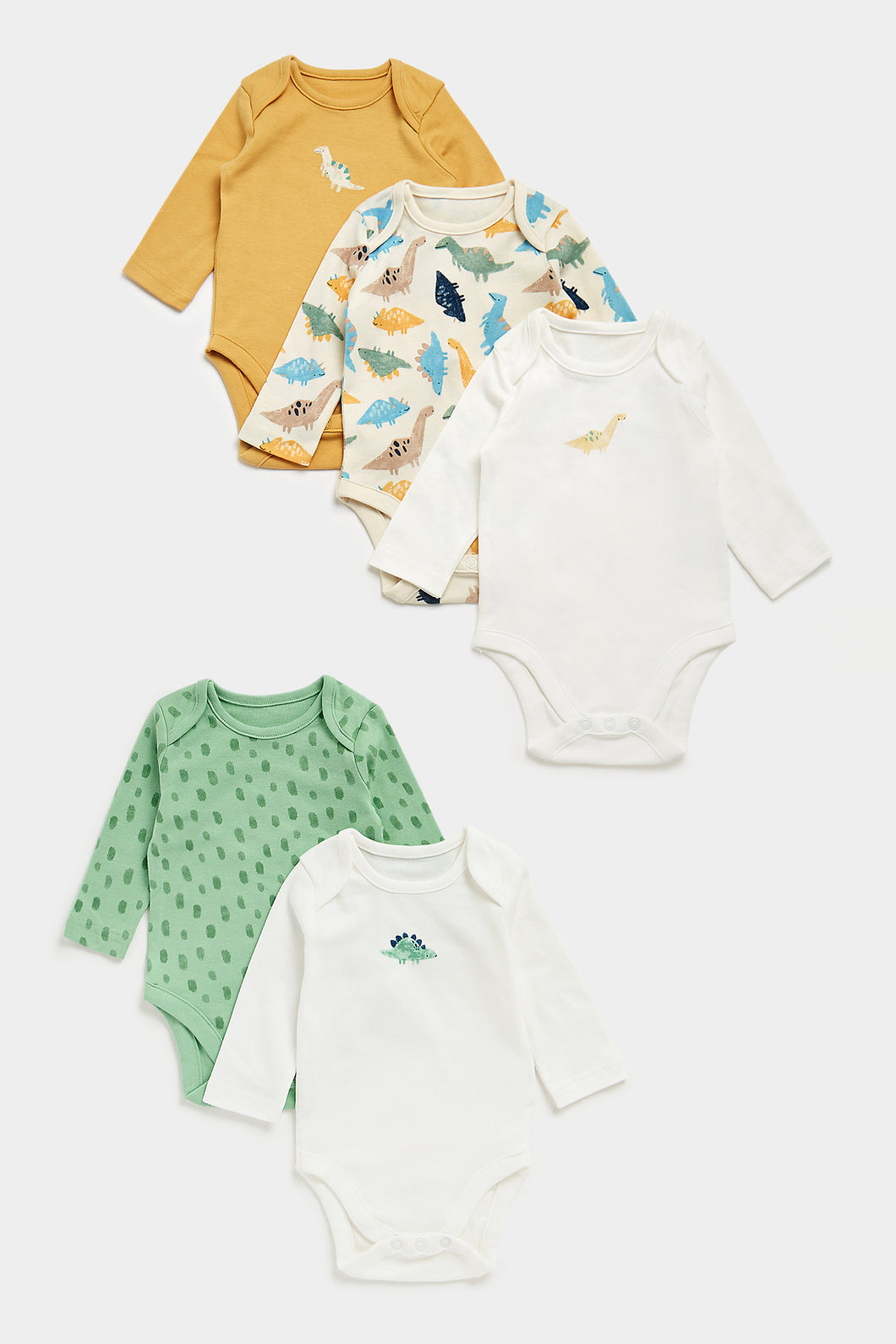 Mothercare Dinosaur Long-Sleeved Baby Bodysuits - 5 Pack