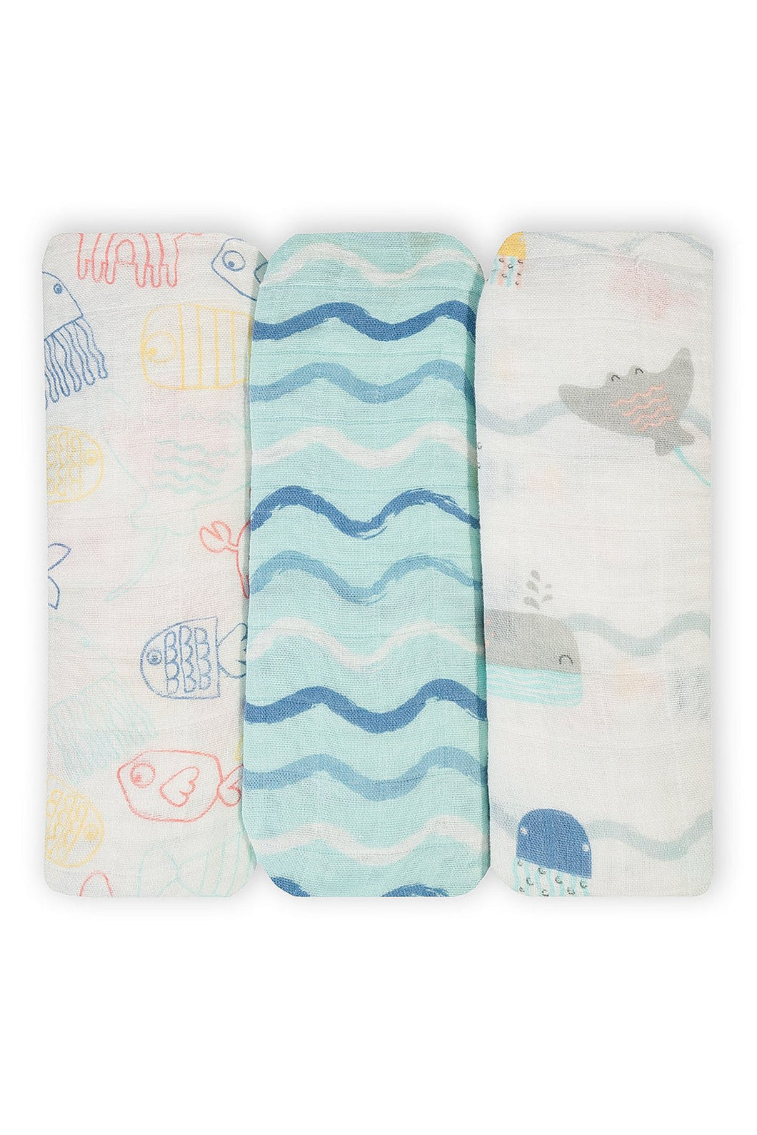竹纖維嬰幼兒包巾三件裝海洋世界