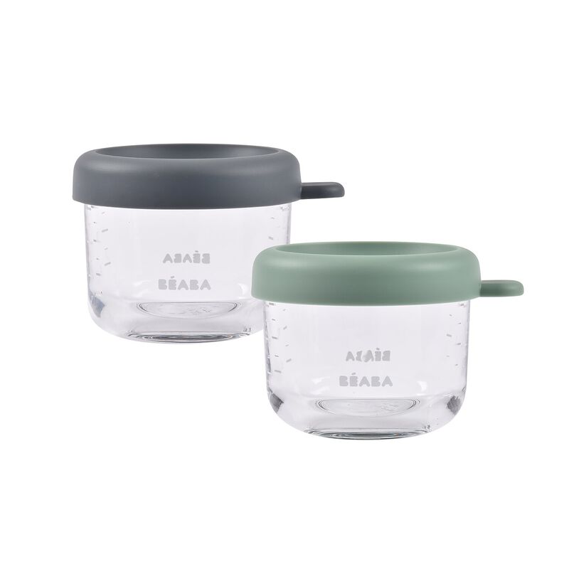 Beaba Set of 2 Glass Portion Jars 150ml Mineral / Sage Greeen