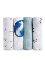 
                        
                          Load image into Gallery viewer, Aden + Anais Essentials Cotton Muslin Swaddles Space - 4 Pack
                        
                      