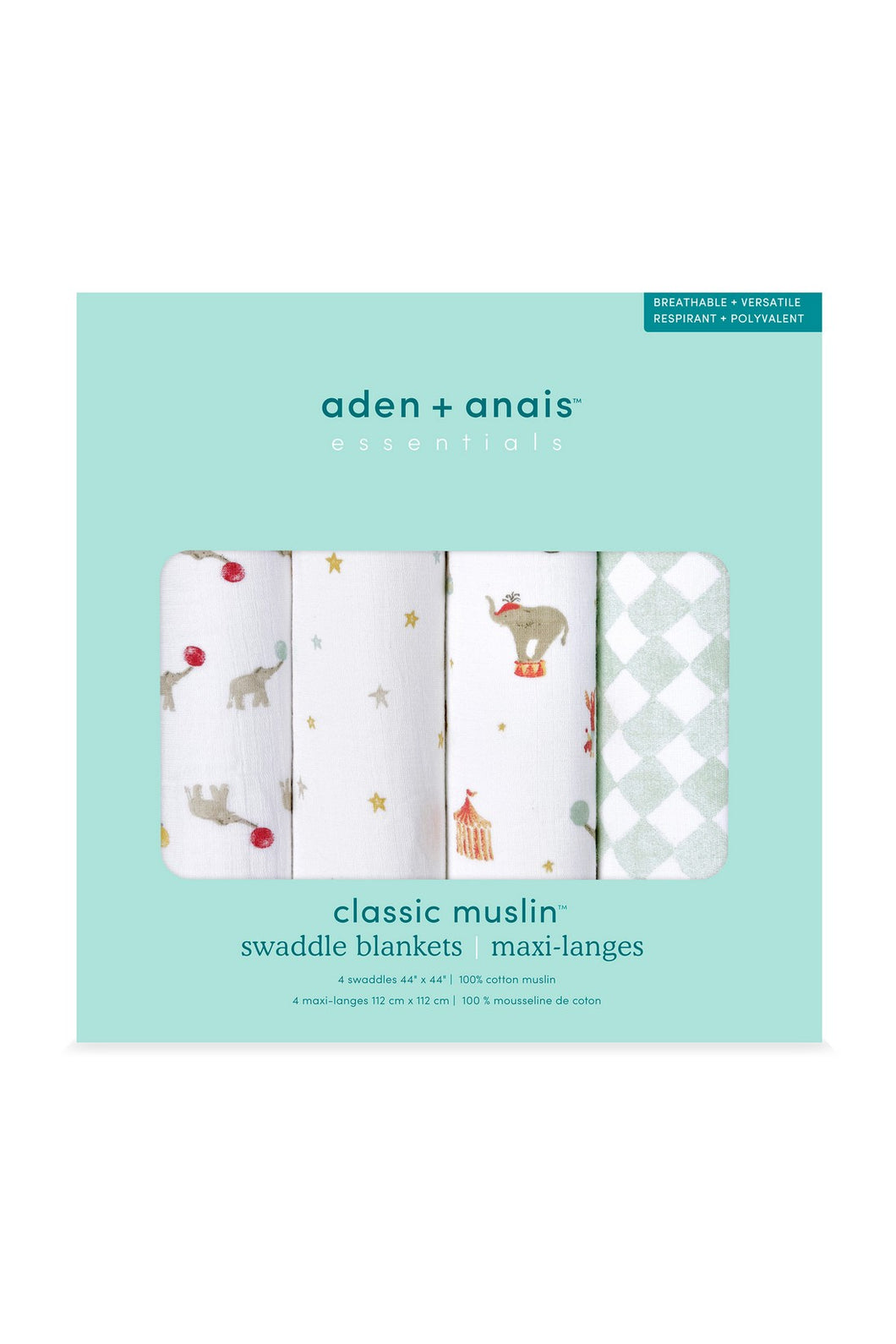 Aden + Anais Essential Cotton Swaddle Elephant Circus 4 Pack