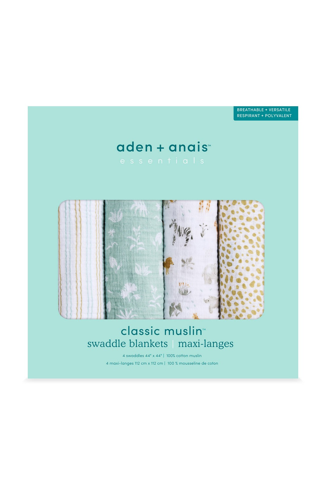 Aden + Anais Essential Swaddles Giraffe Safari 4 Pack