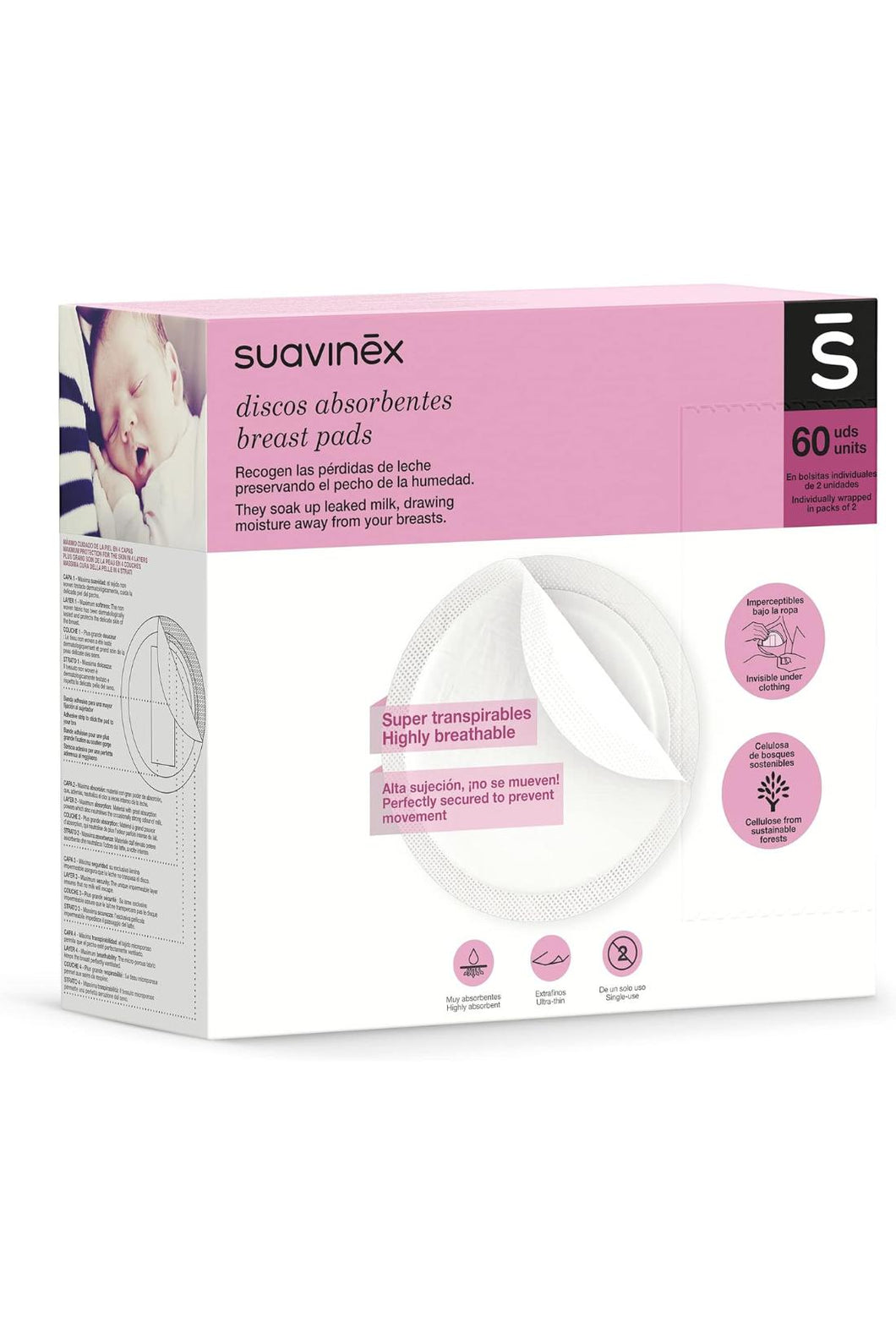 Suavinex - Leakproof ultra-thin disposable breast Pads for breastfeeding 60 pcs