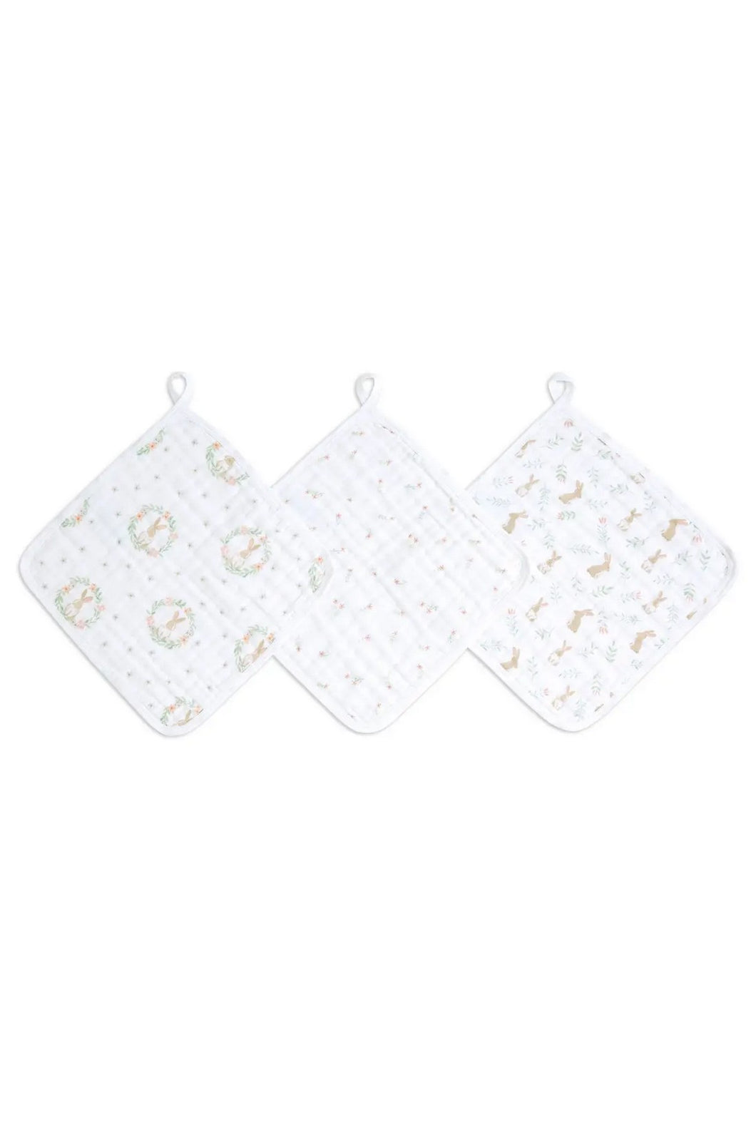 Aden + Anais Cotton Muslin Washcloth Set 3-Pack - Blushing Bunnies 1