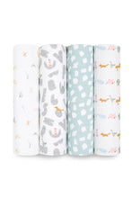 
                        
                          Load image into Gallery viewer, Aden + Anais Essentials Cotton Muslin Swaddles Alphabet Animals - 4 Pack 1
                        
                      