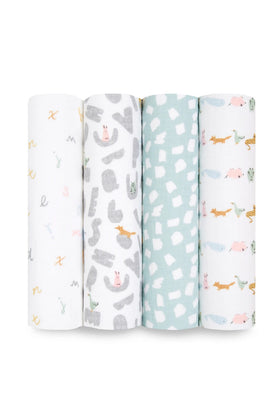 Aden + Anais Essentials Cotton Muslin Swaddles Alphabet Animals - 4 Pack 1