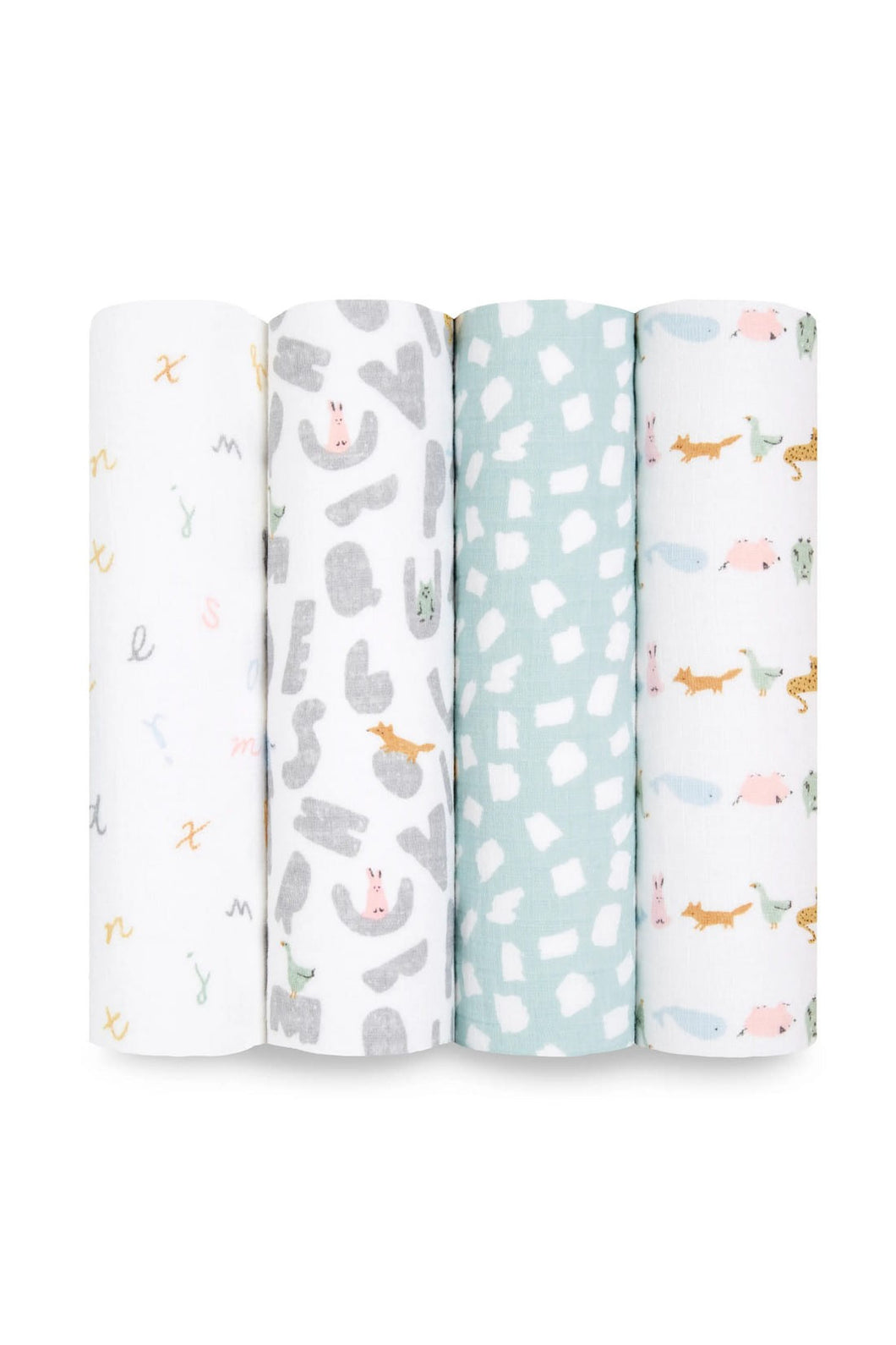 Aden + Anais Essentials Cotton Muslin Swaddles Alphabet Animals - 4 Pack 1