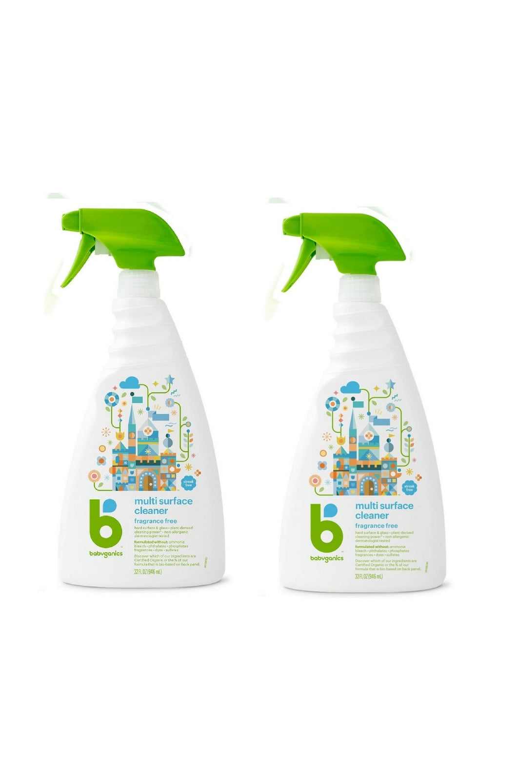 Babyganics Multi Surface Cleaner 946ml - Fragrance Free (Twins Pack)