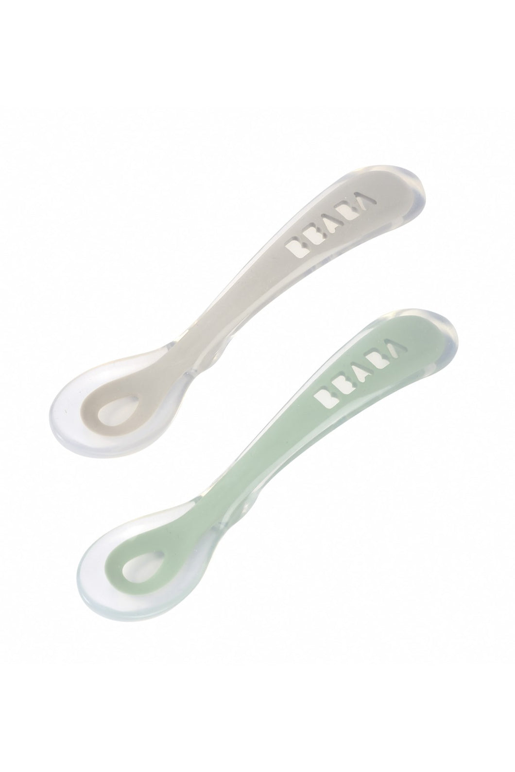 Beaba 2nd Stage Silicone Spoon 2pcs With Case Velvet Grey Sage Green 1