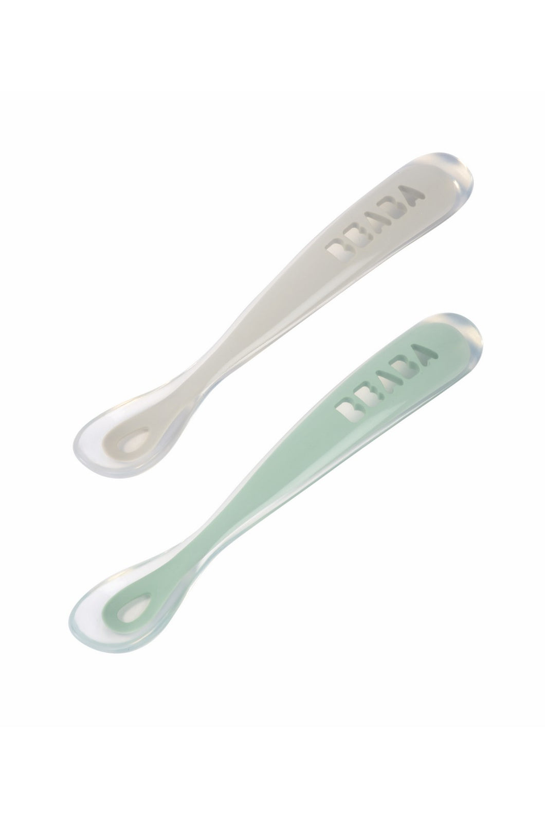 Beaba Set of 2 1st Age Silicone Spoons Velvet Grey / Sage Green 1