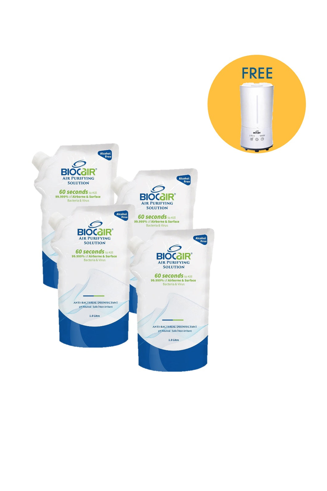 BioCair Air Purifying Solution - 4Pack (FREE CL200 Dry Mist Disinfection Machine)