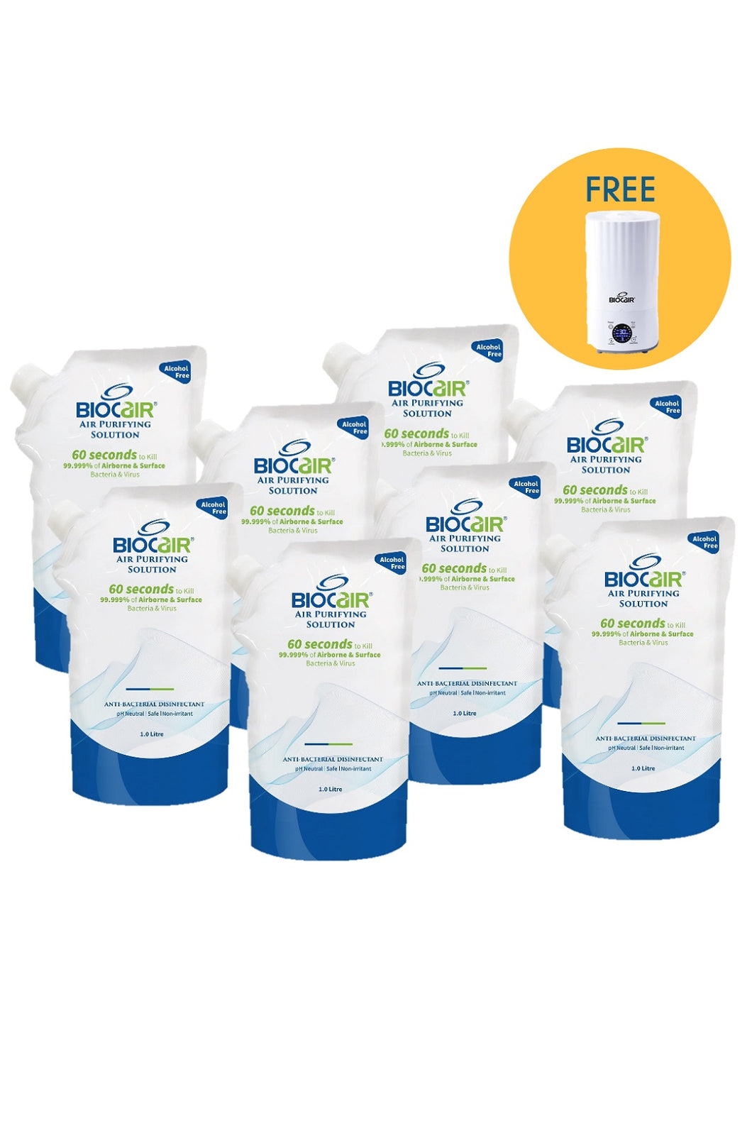 BioCair Air Purifying Solution - 8Pack (FREE CL250 Dry Mist Disinfection Machine)