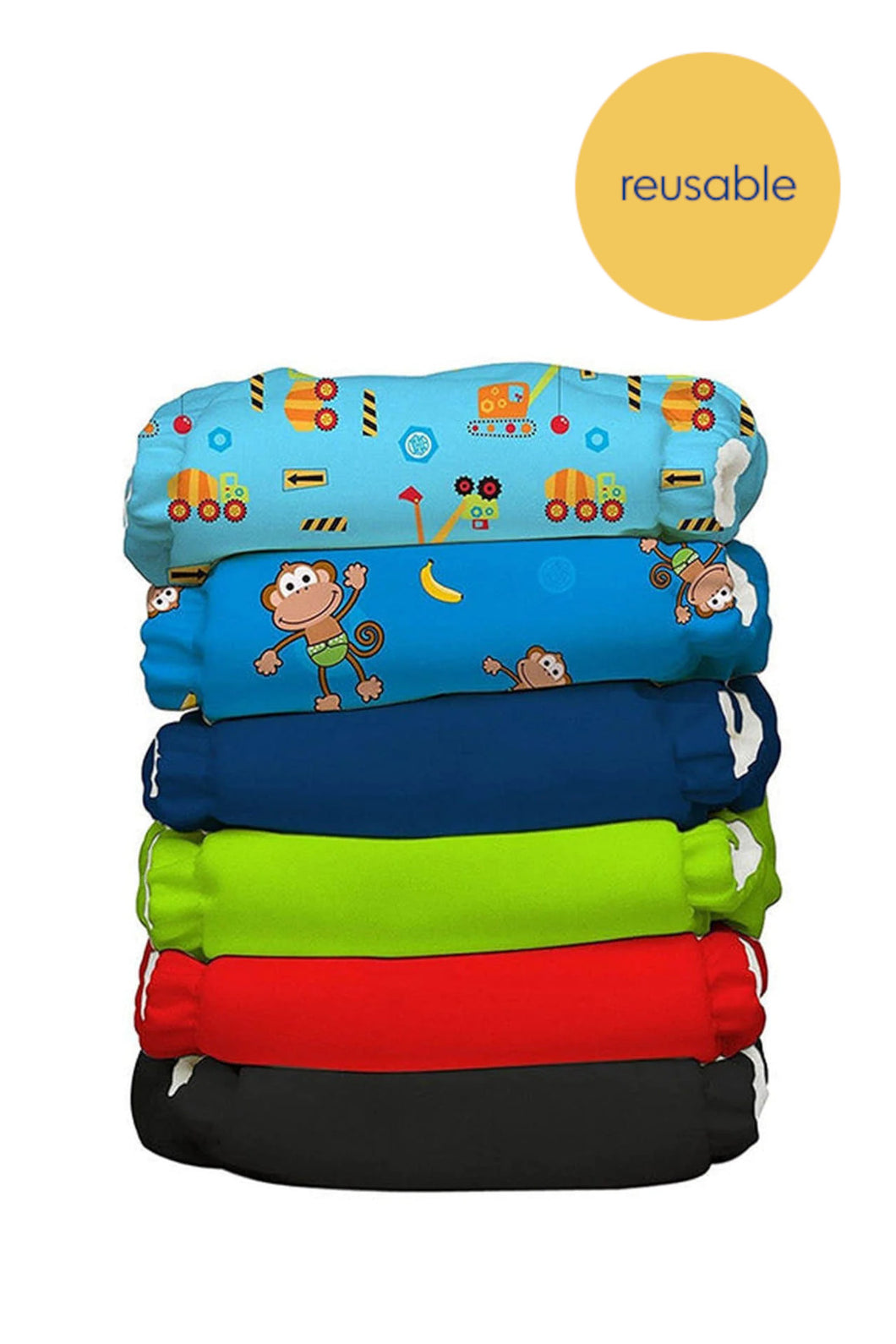Charlie Banana Pack of 6 One Size Diapers - Organic Monkey Business