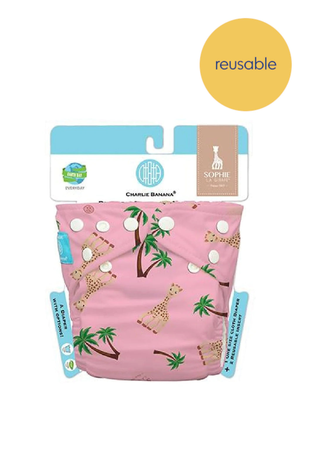 Charlie Banana Reusable Cloth Diaper: One-Size with Fleece - Sophie Coco Pink