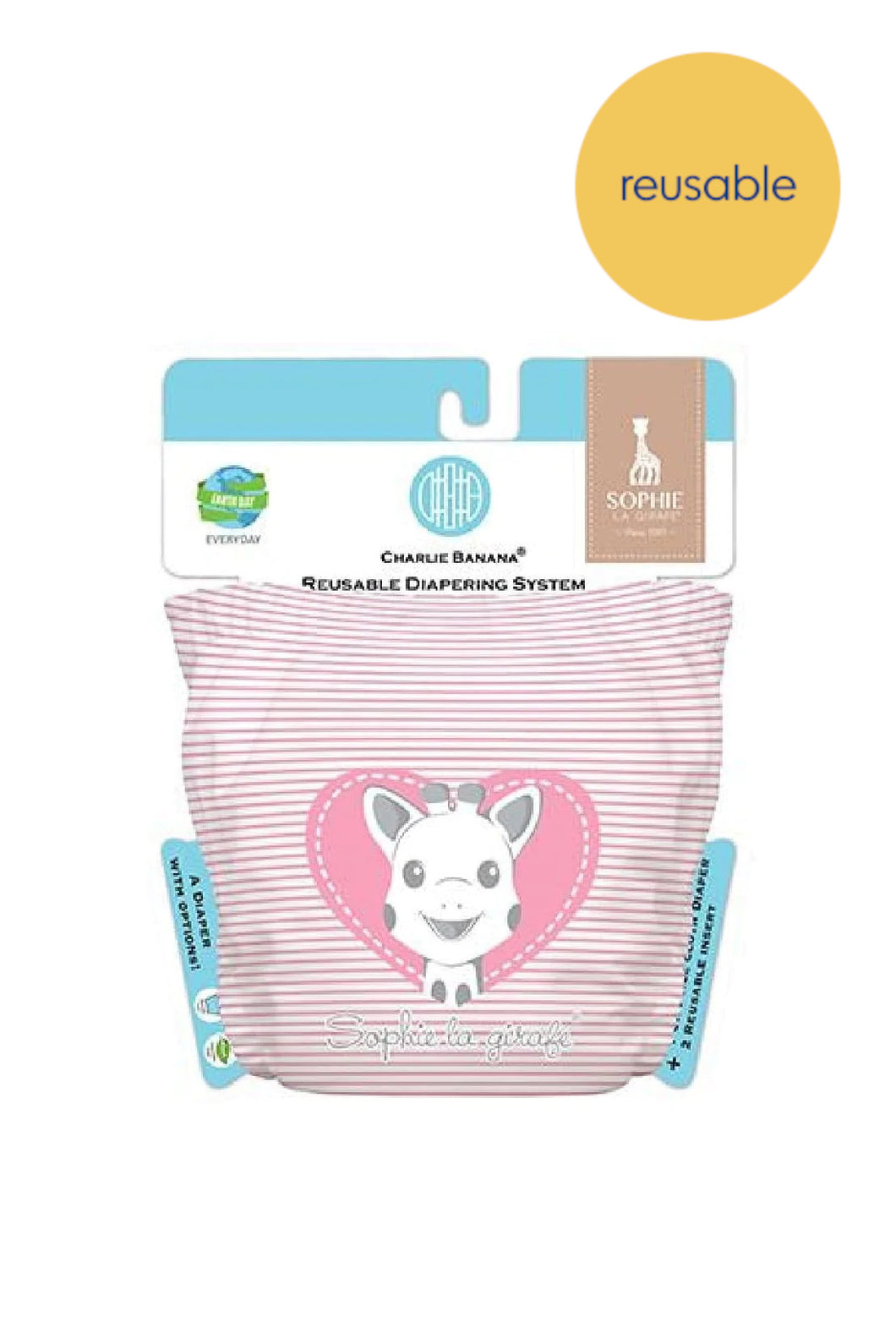 Charlie Banana Reusable Cloth Diaper: One-Size with Fleece - Sophie Pencil Pink Heart