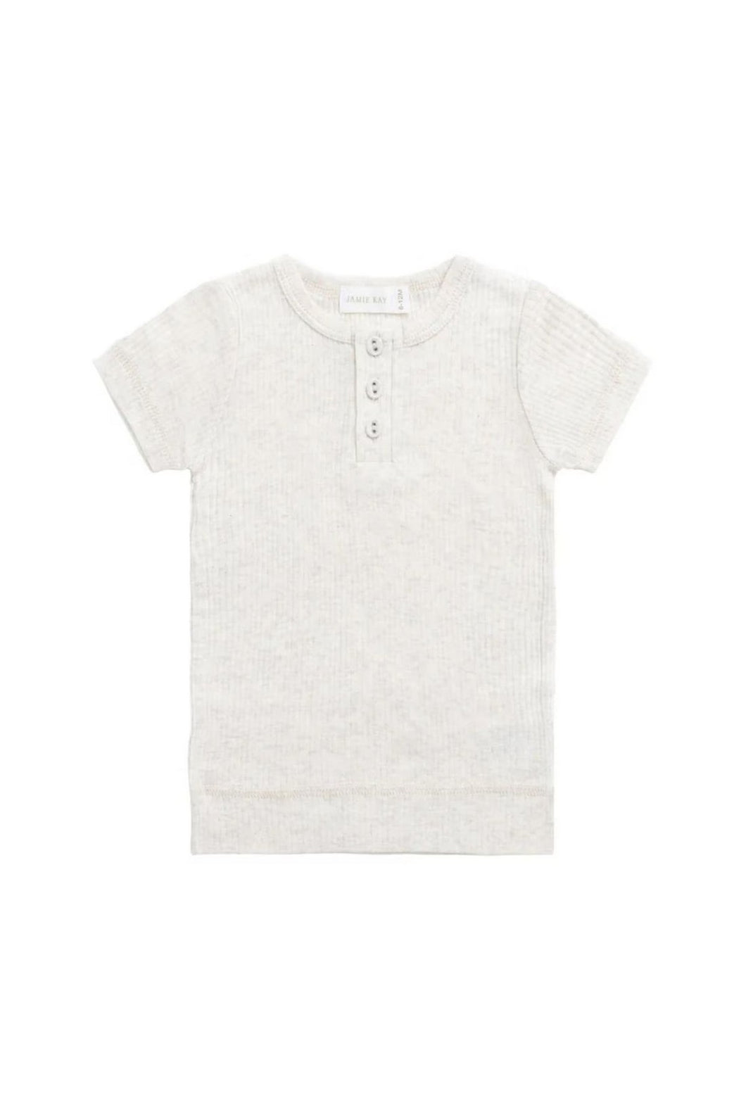 Jamie Kay Organic Cotton Modal Henley Tee - Oatmeal Marle