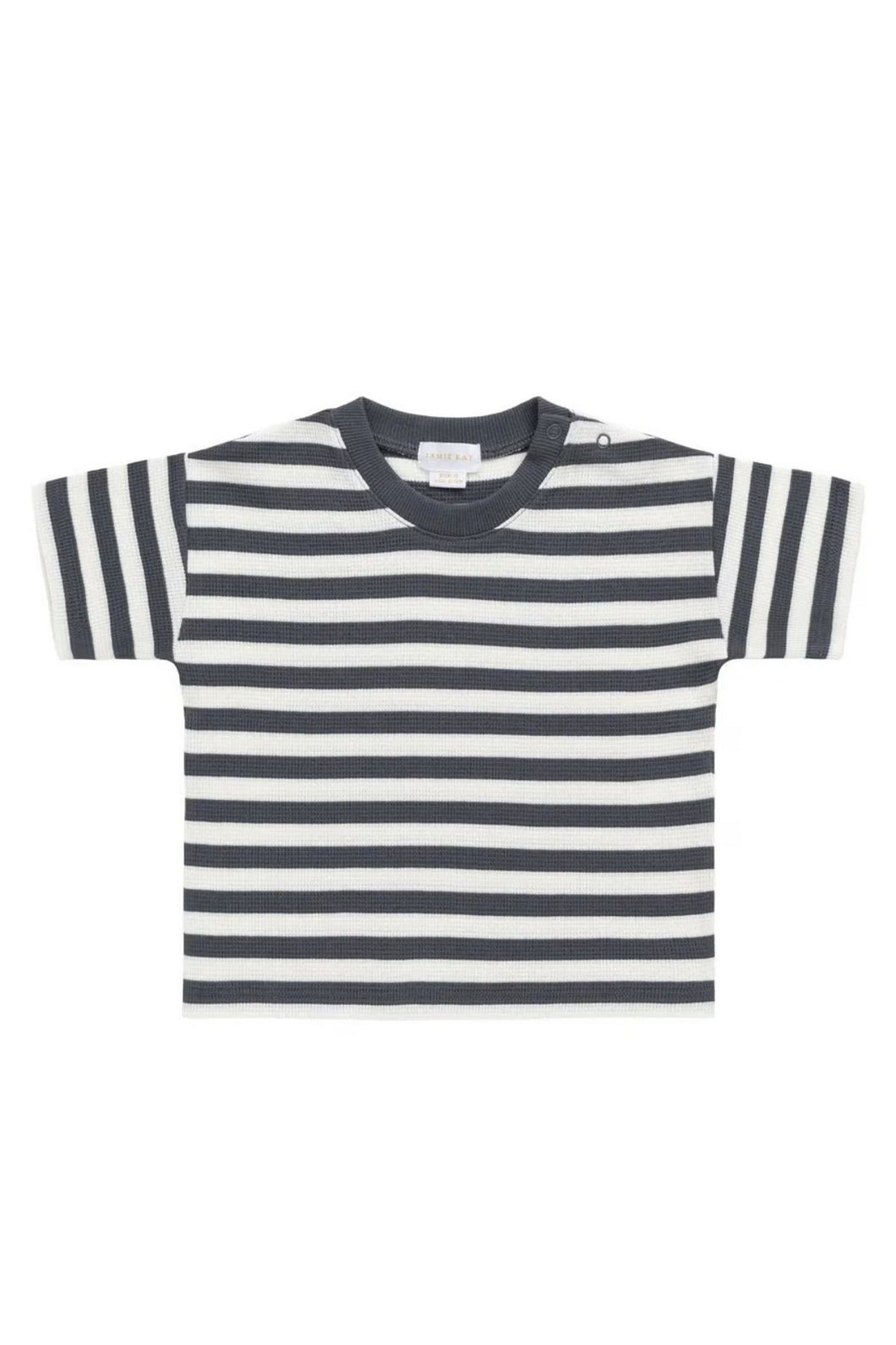 Jamie Kay Organic Cotton Waffle Leith Tee - Oliver Stripe Atlantic/Cloud