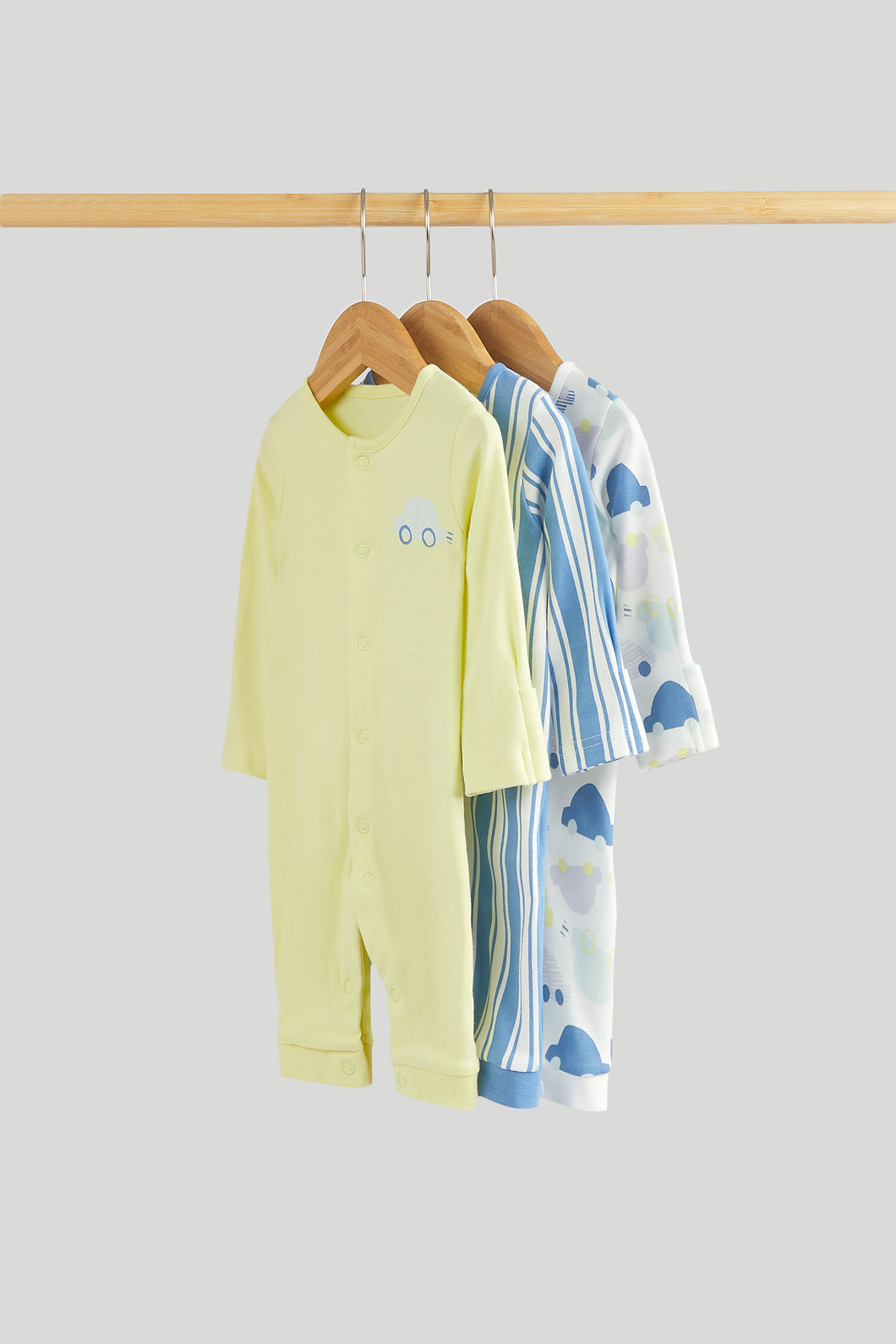 Mothercare 3 Pack Cars Footless Sleepsuits