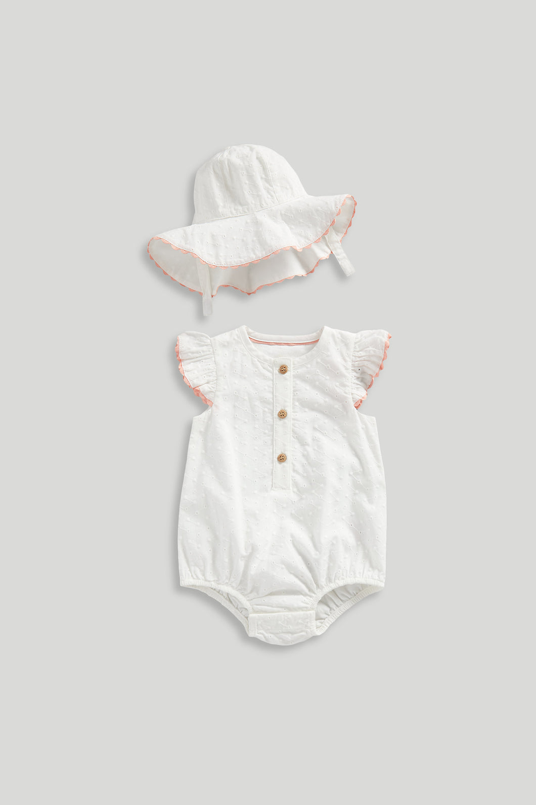 Mothercare Broderie Romper and Hat Set