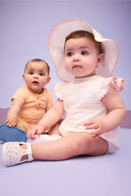 
                        
                          Load image into Gallery viewer, Mothercare Broderie Romper and Hat Set
                        
                      