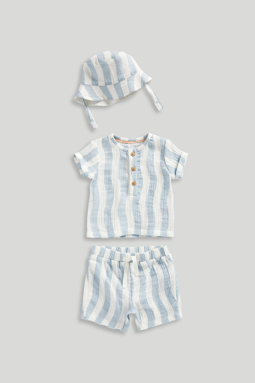 Mothercare Wave Stripe Shirt, Shorts and Hat Set