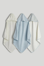 
                        
                          Load image into Gallery viewer, Mothercare 3 Pack Cuddle 'n' Dry Hooded Towels - Blue
                        
                      