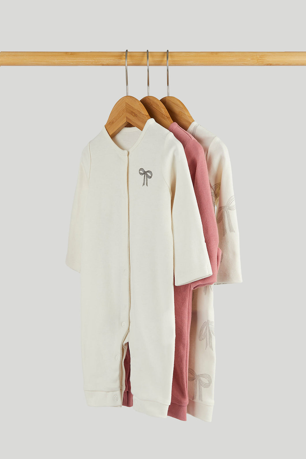 Mothercare 3 Pack My First Bows Footless Sleepsuits
