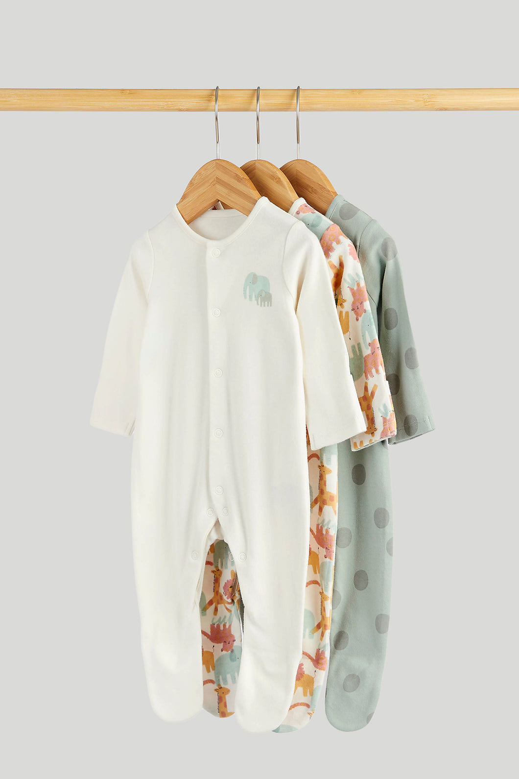 Mothercare 3 Pack Safari Spot Sleepsuits