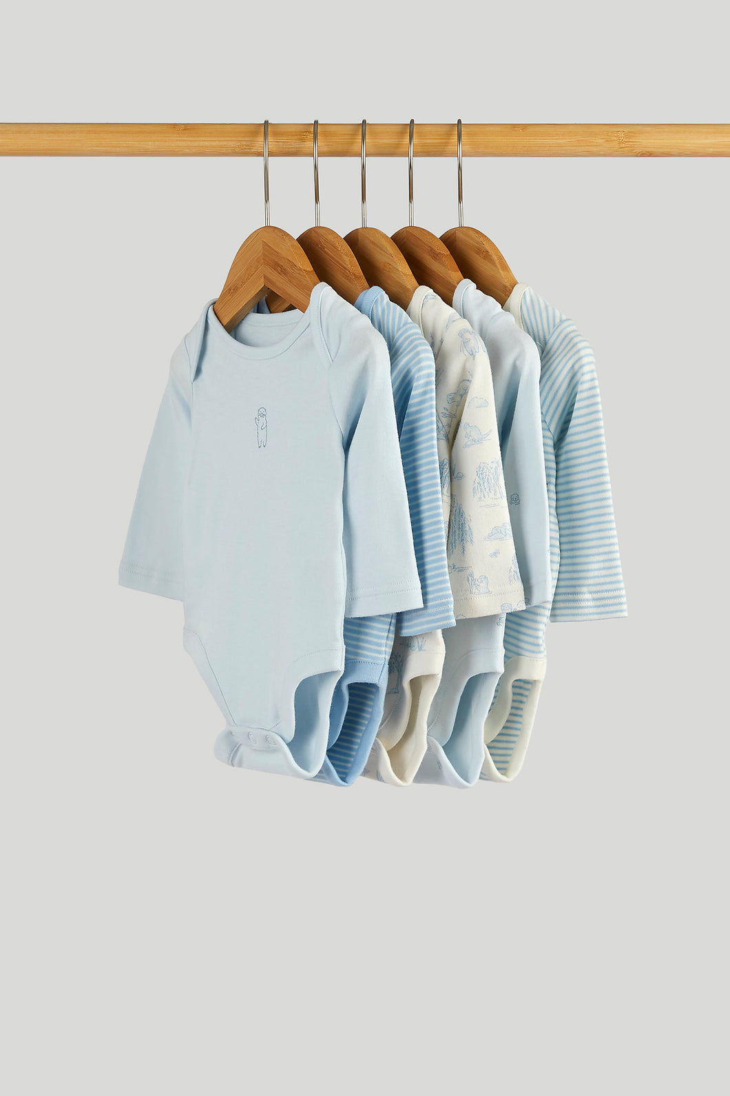 Mothercare 5 Pack My First Blue Long-Sleeved Bodysuits