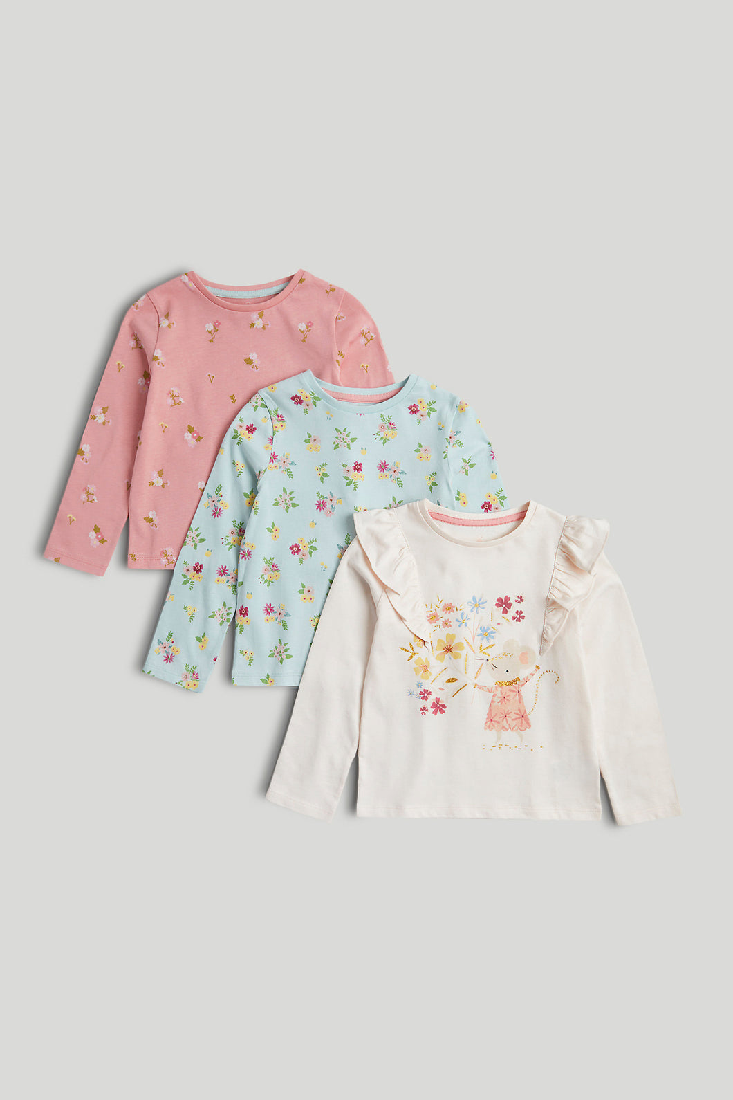 Mothercare 3 Pack Flower Long-Sleeved T-Shirts