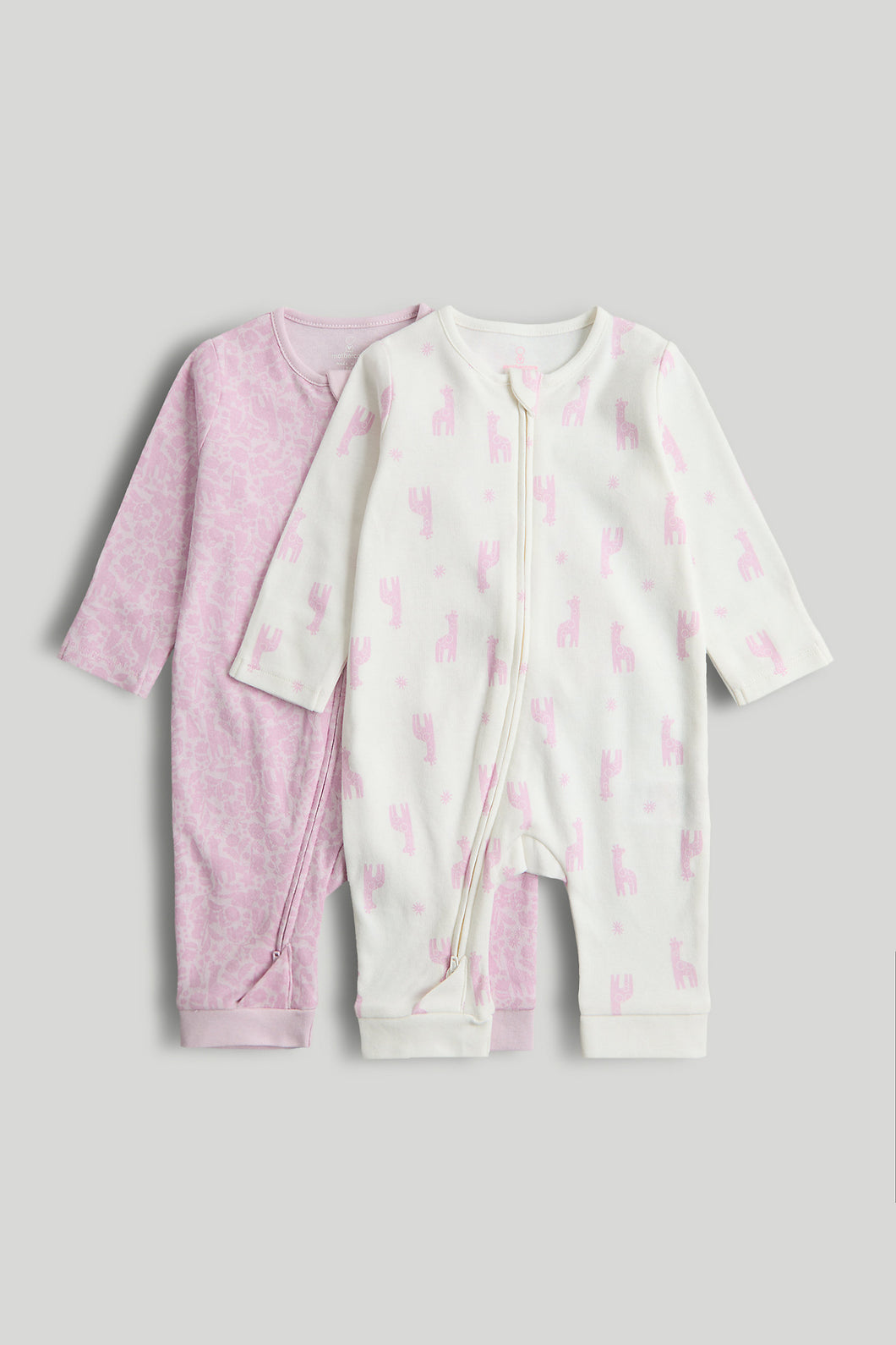 Mothercare 2 Pack Giraffe Footless Zip-Up Sleepsuits