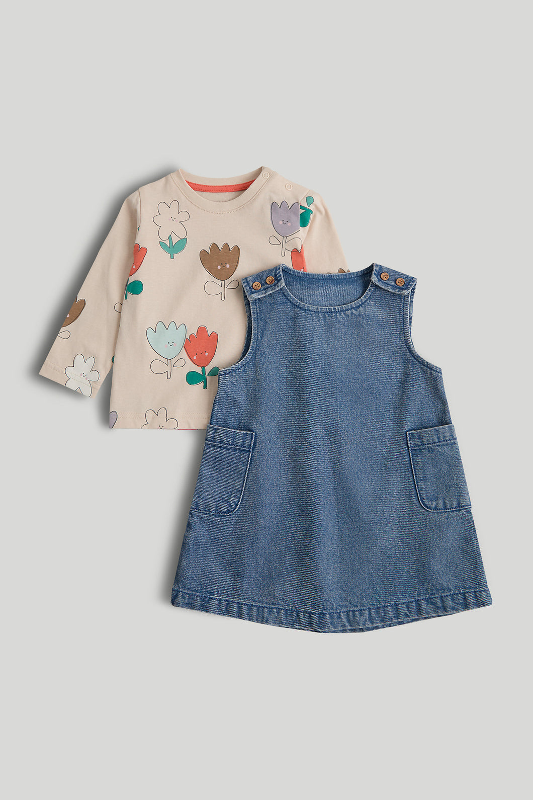 Mothercare Denim Pinny Dress and T-Shirt Outfit