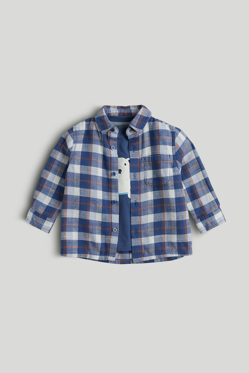 Mothercare Blue Check Shirt and T-Shirt Set