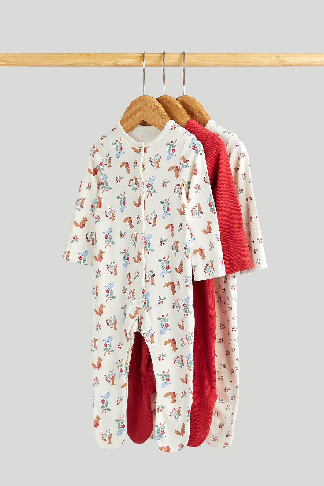 Mothercare 3 Pack Woodland Berry Sleepsuits