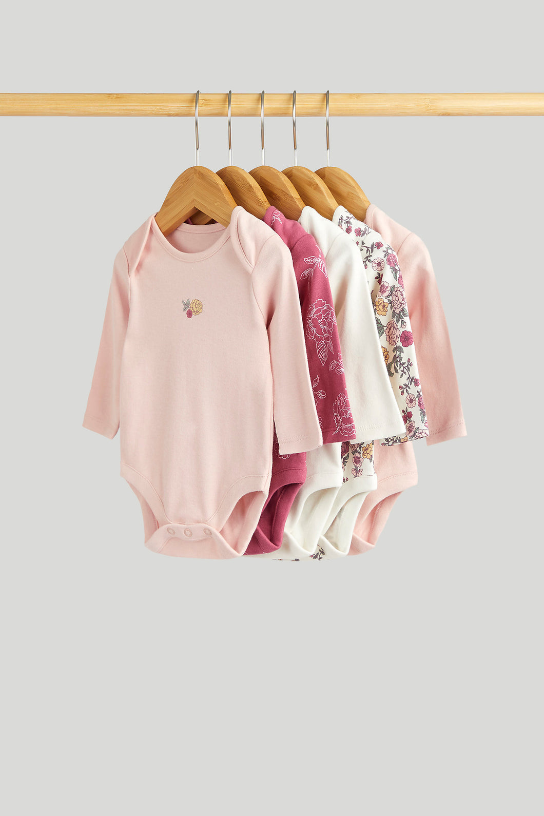 Mothercare 5 Pack Floral Long-Sleeved Bodysuits