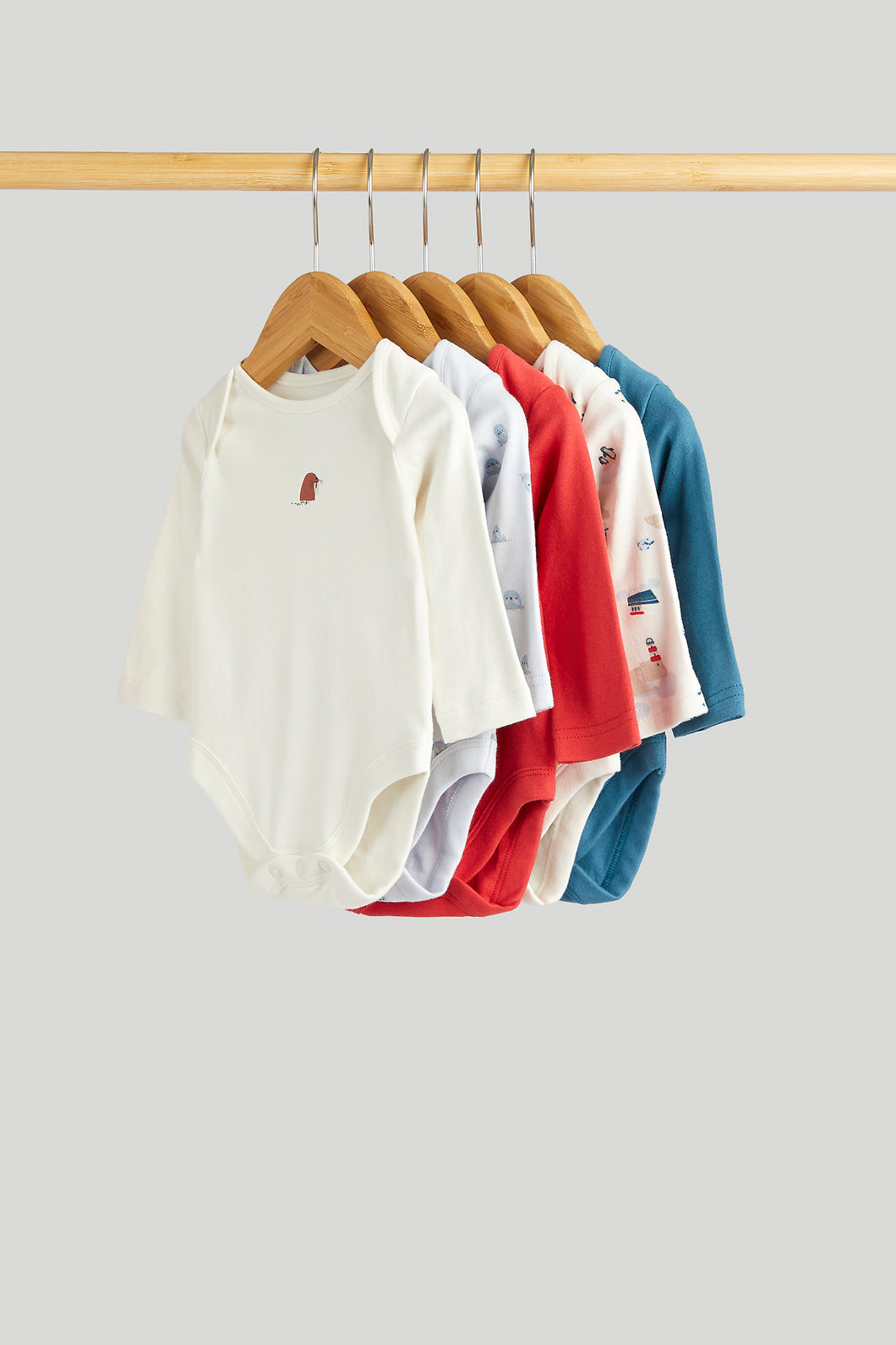 Mothercare 5 Pack Icy Sea Long-Sleeved Bodysuits