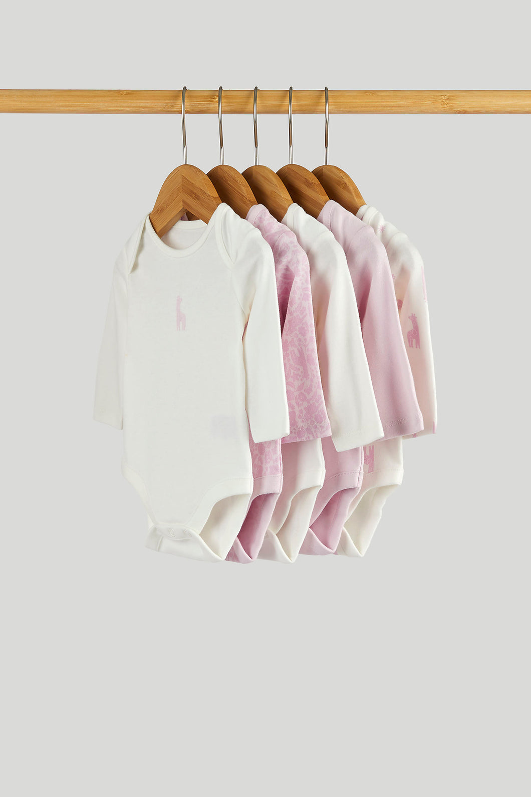 Mothercare 5 Pack Giraffe Long-Sleeved Bodysuits