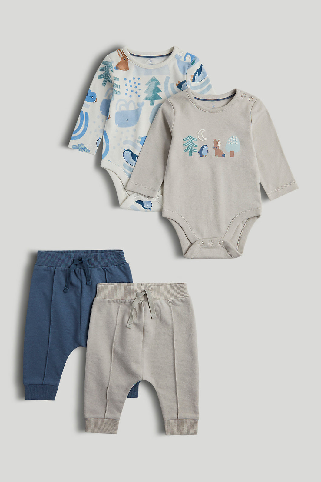 Mothercare 4-Piece Set Blue and Grey Bodysuits and Joggers