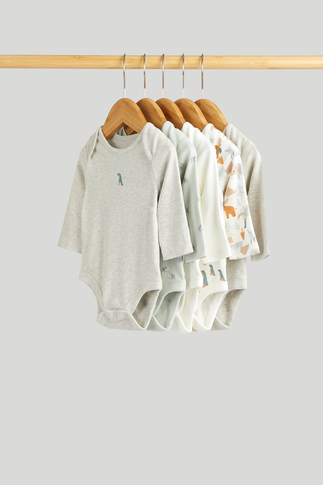 Mothercare 5 Pack Woodland Long-Sleeved Bodysuits