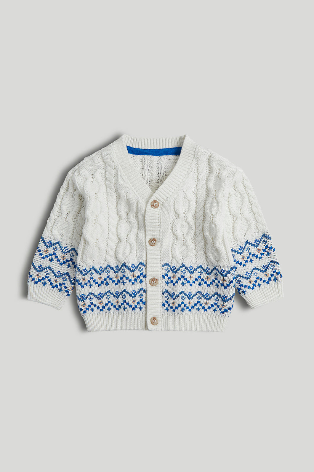 Mothercare White Fair Isle Knitted Cardigan