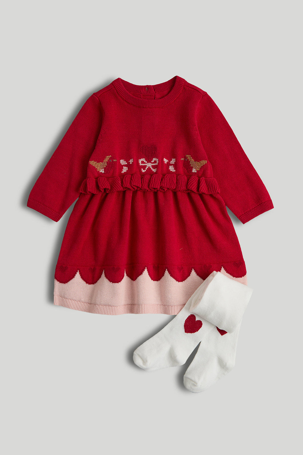 Mothercare Festive Red Knitted Dress and Tights Outfit