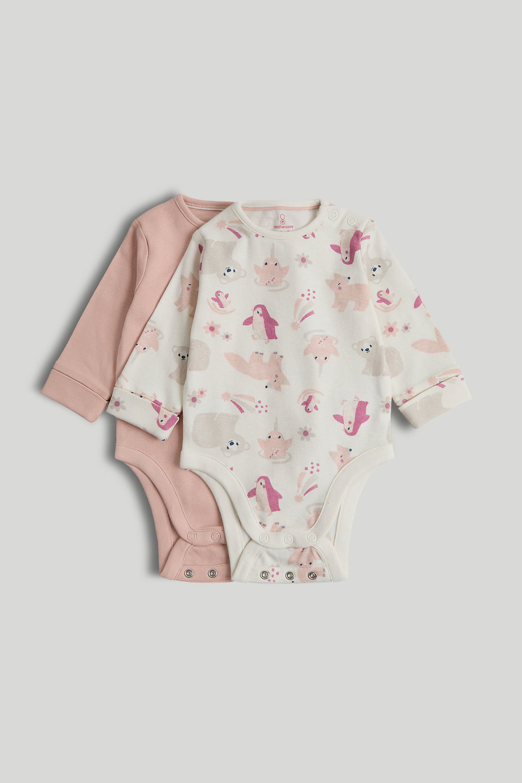 Mothercare 2 Pack Pink Penguin and Bear Extendable Bodysuits