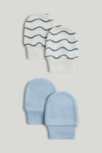 
                        
                          Load image into Gallery viewer, Mothercare 2 Pack Blue My First Cotton Baby Mitts
                        
                      