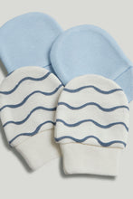 
                        
                          Load image into Gallery viewer, Mothercare 2 Pack Blue My First Cotton Baby Mitts
                        
                      