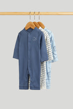 
                        
                          Load image into Gallery viewer, Mothercare 3 Pack My First Blue Whale Footless Sleepsuits
                        
                      