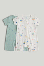 
                        
                          Load image into Gallery viewer, Mothercare 2 Pack White and Green Carnival Rompers
                        
                      