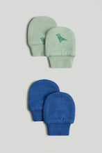 
                        
                          Load image into Gallery viewer, Mothercare 2 Pack Green Dinosaur Cotton Baby Mitts
                        
                      