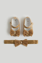 
                        
                          Load image into Gallery viewer, Mothercare Gold Glitter Pram Shoes and Headband
                        
                      